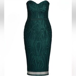 City Chic Antonia Strapless Emerald Green Embroidered Dress
